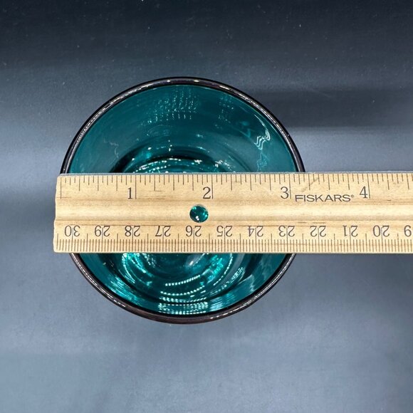 Vintage Hand Blown Teal Glass Vase Candle Holder Cadmium Glow Handmade Art Green - Picture 11 of 11